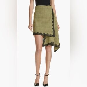 Robert Rodriguez Asymmetric Light Green and Black Lace Trim Plaid Skirt, size 4
